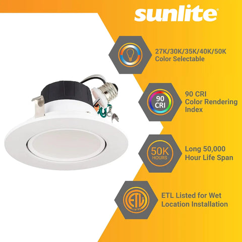 LED 4 Inch Round Retrofit Gimbal Recessed Downlight With E26 Medium Base 8W 65W Equivalent 30 Degree Tilt Dimmable ETL Listed