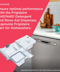 Detergent And Rinse Aid Dispenser For Dishwashers Model 154574401 White Replacement displayed with kitchen set up.