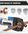 Workhorse Copper Pipe Press Tool for Viega ProPress fittings with die sizes shown, crimping copper pipe
