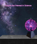 8 Inch Plasma Ball Light Lamp with Touch and Sound Sensitivity displayed against a starry background, inspiring science interest.