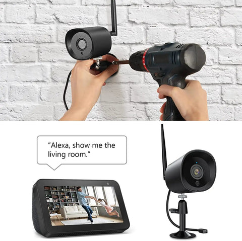 Person installing 2 Pack Outdoor WiFi Security Cameras 2K Night Vision Motion Detection IP66 Waterproof Cloud Storage Alexa compatible