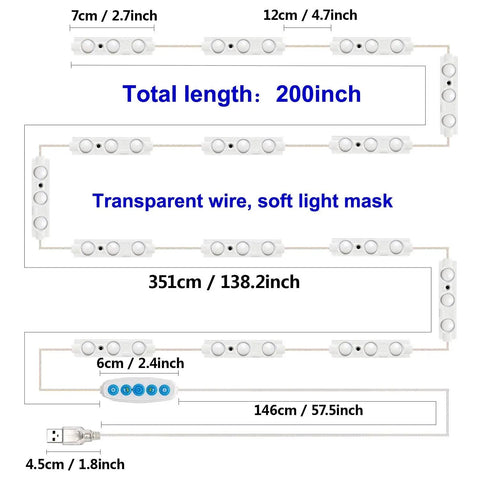 LED Vanity Mirror Lights Kit With Five Color Temperature Hollywood Style Makeup Light 11 Ft Dimmable LED Strip layout diagram