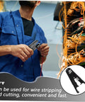 Heavy Duty Wire Cutters And Electrical Wire Stripper Pliers Featuring A Comfortable Grip For No Sweat Cable Stripping Fast Cutting And Rugged Build, shown in use.