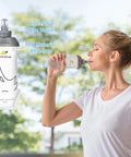 Woman using lightweight hydration vest with 350 ML TPU soft bottle for running hiking and cycling adjustable hands free water pack