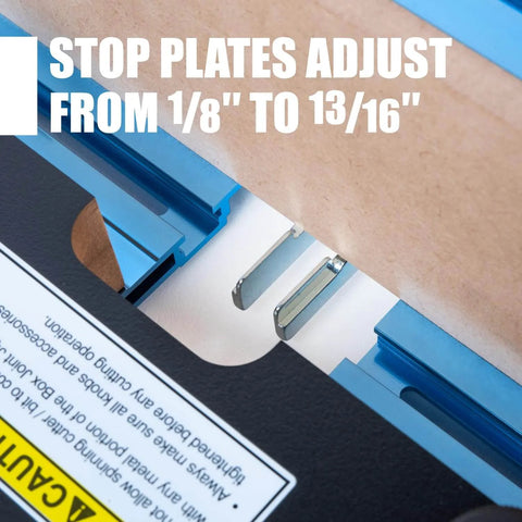 Close-up of Adjustable Box Joints Jig For Table Saws And Router Tables Built For Precision Box Making, showing adjustable stop plates.