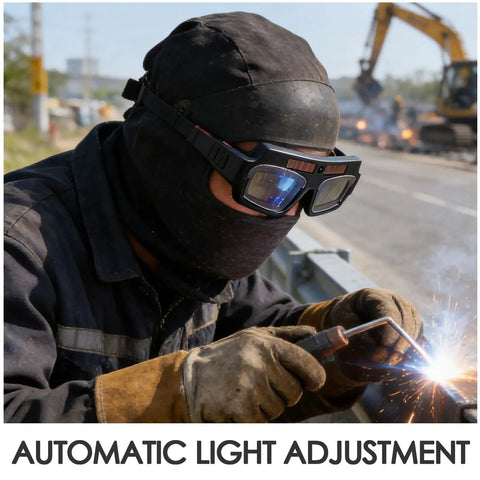 Auto Darkening Welding Safety Glasses PC Wraparound Sweet Clarity Hard To Beat At The Big Box Store used during welding work outdoors.
