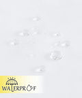 Close-up of waterproof fabric showing water droplets, part of Outdoor Mosquito Netting Panels For Patio Waterproof And Bug Proof Mesh Curtains Extra Wide 118 Inch Two Panels Rod Pocket DIY Adjustable Length And Width For Sunroom White.