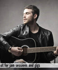 Man playing guitar at jam session wearing Blackout Soft Foam Earplugs with 32 dB NRR, 7 Pairs Plus Travel Case.