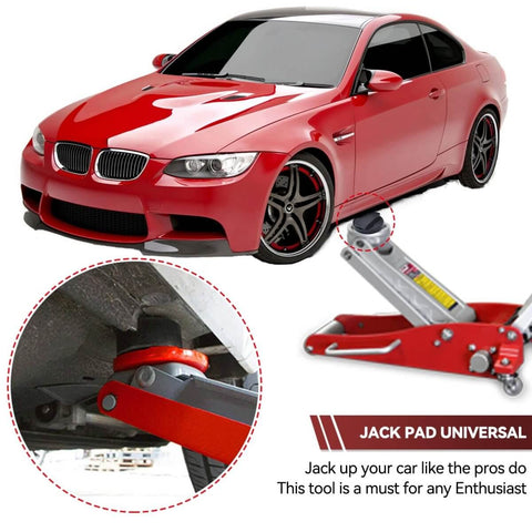 Two Pack Rubber Jack Pad For Trolley Floor Jack Disk Pad Adapter Pinch Weld Jack Anti Slip Rail Frame Support Block shown in use