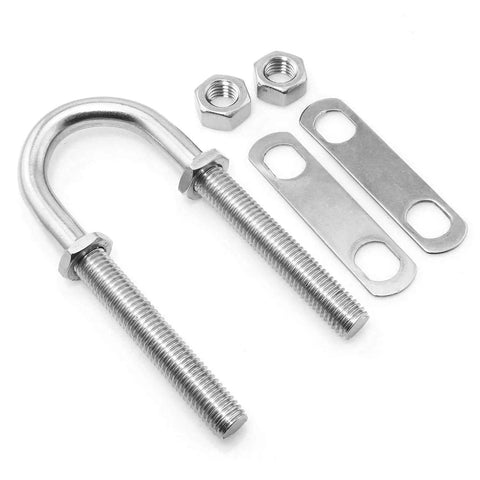 Stainless Steel Boat U Bolt Kit With Flanges And Nuts For Marine Tie Down Bow And Stern Eye One Half Inch Diameter Three Inch Thread Length
