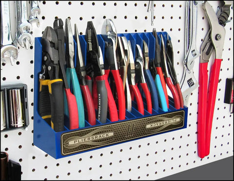 Blue Pliers Rack Organizer For Pegboard And Toolbox Drawer Holds 16 Sets Of Pliers From Regular To Small Keeps Spring Loaded Pliers Closed Tilt Feature For Easy Access Perfect Pliers Storage And Tool Organization