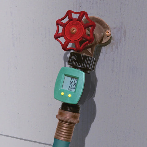 Easy Read Hose Water Meter For Lawn Care That Tracks Water Flow Records Total Water Used And Each Watering Kicks Guesswork To The Curb attached to hose and spigot