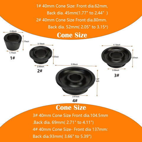 Universal Wheel Balancer Taper Cone Set Four Piece Kit Made From Heavy Duty Carbon Steel designed to fit various shaft sizes.