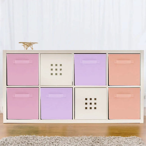 11 Inch Foldable Storage Bins With Handles Set Of 6 In Pastel Orange Purple And Pink For Nursery Playroom And Closet Organization
