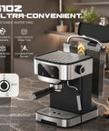 Level Up Your Daily Grind With This Dope Compact Espresso Machine Featuring 20 Bar Pressure Pump Led Touch Panel And One Touch Milk Frother For Smooth Shots Everyday Plus Quick Heat Tech, showcasing removable water tank and controls.