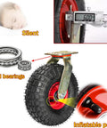 Heavy Duty Replacement Rubber Casters Two Pack Featuring Inflatable Tubeless Tires For Shock Absorbing Swivel Action, showing ball bearings and tire measurement.