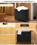 No Fuss Roll Around Trash Cart, 51.5 Gallon Commercial Waste Bin With Twin Lockable Wheels in hotel hallway.