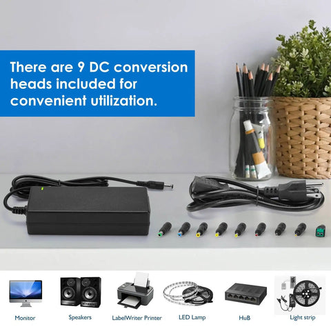 48V 1.25A 60W Power Supply Adapter For PoE Gear, Compatible With ProSafe GS108PE Switches And PoE Injectors, 100V-240V Input, DC 48V 1.25A Output, 5.5mm x 2.5mm Or 5.5mm x 2.1mm Plug, with 9 DC heads