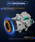 Top Shelf Heavy Duty AC Compressor Unit Compatible With 2006 Through 2012 Hyundai Santa Fe Sonata Azera showing prefilled design and 120mm pulley.
