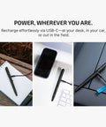 Three scenarios showing O'Pen 3 EDC Pen Light Go-To 4 in 1 Bolt Action USB C Rechargeable Flashlight being charged via USB-C cable