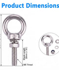 5 Pack M8 X 30mm Stainless Steel Eye Bolts With Nuts Flat Washers And Spring Washers Hardware Kit product dimensions