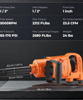 1 Inch High Torque Air Impact Wrench Dishing Out Maximum Beef With Up To 2580 Foot Pounds Of Loosening Power And A Lightning Quick 5000 Rpm Spindle detail image showing specs and design.