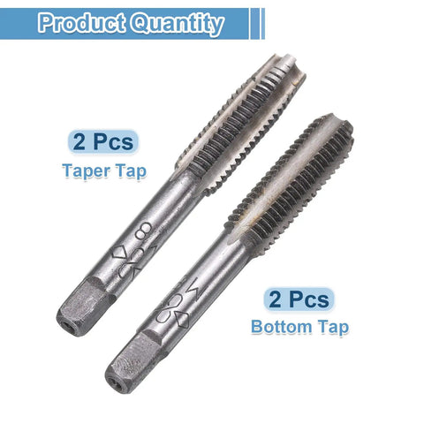 No Sweat M8 X 1.25 Metric Hand Taps 2 Pack, Heavy Duty 9crsi Steel Taper And Bottom Thread Cutting Set close-up view.