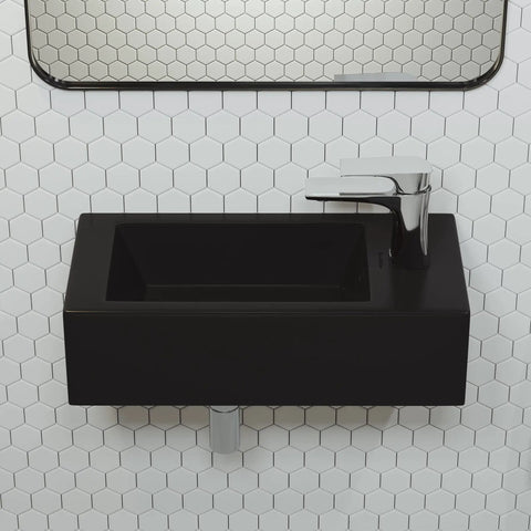 19.5 By 10 Inch Rectangular Ceramic Wall-Hung Sink With Right-Side Faucet Mount Matte Black Finish Space-Saving Bathroom Fixture