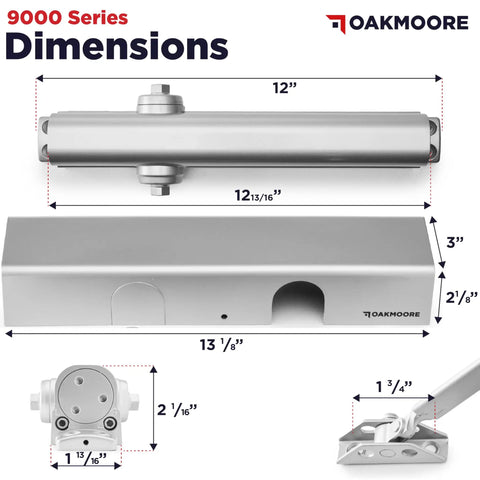 Heavy Duty Commercial Door Closer With Ada Grade One Certified automatic self closing design dimensions 12 x 3 x 2 inches in silver finish.