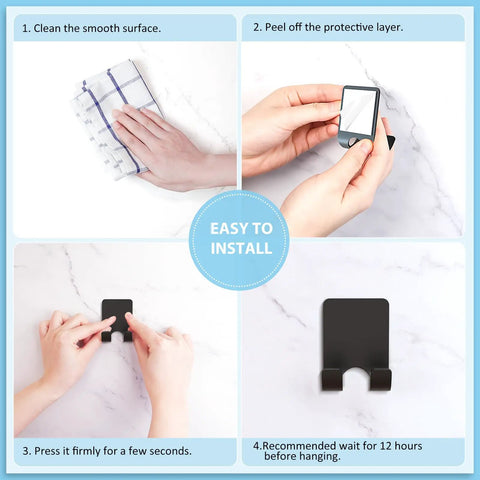 Installation steps for Shower Wall Razor Holder With Metal Adhesive Mounts 304 Stainless Steel Razor Hooks, Matte Black