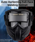Front view of Workhorse Auto Darkening Welding Helmet With Detachable Face Shield And Goggles, heavy duty protection.