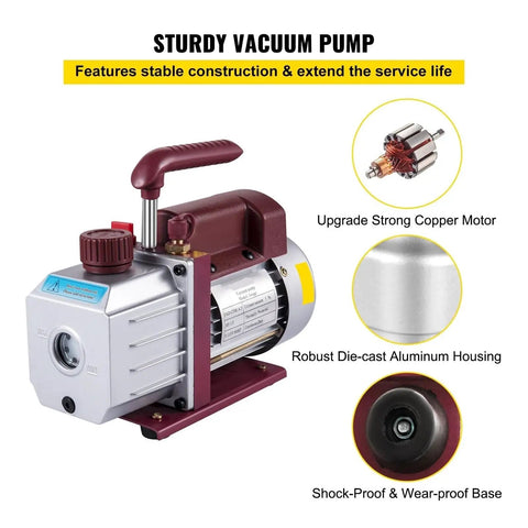 Heavy Duty 1/3Hp Hvac Vacuum Pump With 4.5 Cfm Single Stage Rotary Vane For Air Conditioning Refrigerant Recovery And Leak Testing Ultimate 5Pa Performance