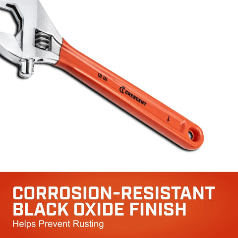 12 Inch Adjustable Cushion-Grip Wrench with Hex Jaw for Tight, Slippage-Free Grips, ergonomic handle, corrosion-resistant finish