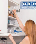 Chibery 2-pack 3/4in full-overlay soft-close concealed cabinet hinges, satin nickel, installed in white cabinet