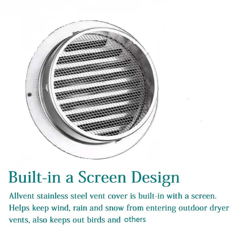 8 Inch Stainless Steel Wall Vent Cover With Round Exhaust Grille For Ventilation Outlet And Dryer Hood External Extractor Easy To Install Fits 8 Inch HVAC Ducts Wall Or Ceiling Mount Durable Airflow Solution showing screen design