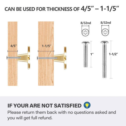 Gold Cabinet Knobs 10 Pack For Cabinets And Drawers, Brushed Brass Leaf Style Hardware With 20 Screws thickness diagram