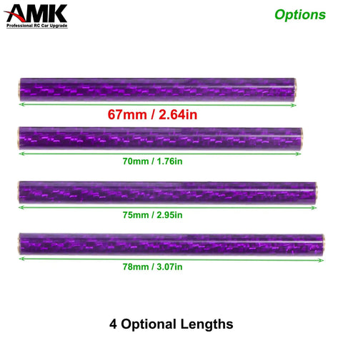 Four purple carbon fiber tubes in various lengths for Six Piece 67mm Carbon Fiber Bumper Tube Link Rods For One Tenth RC Crawlers
