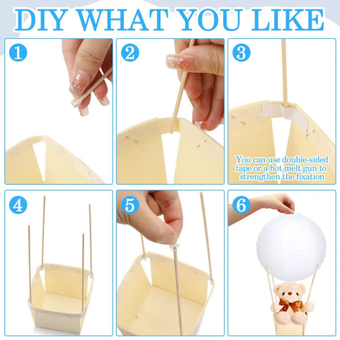 Steps to assemble 12 Sets Baby Shower Hot Air Balloon Table Centerpieces DIY Paper Lanterns Stuffed Plush Bears Wooden Baskets