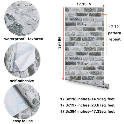 Gray Brick Peel And Stick Wallpaper With Realistic 3D Texture Self Adhesive Removable Contact Paper For Kitchen Accent Wall Decor