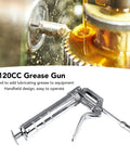 Grease Gun 120CC High Capacity Hand Lubricator For Heavy Duty Machinery with Chrome Plated Metal Body and Smooth Pistol Grip