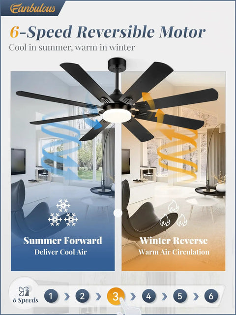 Huge 62 Inch Ceiling Fan With Lights Remote Control Black Modern Farmhouse Indoor Outdoor 8 Dual Finish Blades