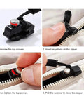 Step-by-step process of using the 6-Piece Zipper Repair Kit with removable heads on a zipper for quick, budget-friendly repairs.