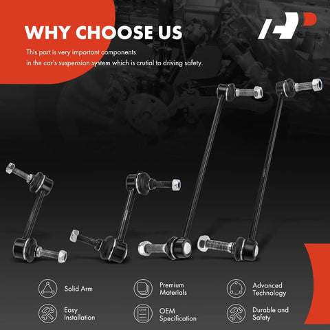 Set Of 4 Front And Rear Sway Bar Links Kit For Ford Explorer 2011 2019 And Police Interceptor Utility 2013 2019 Stabilizer Bar End Links Replacement For Anti Roll Suspension Upgrade With Easy Install displayed on promotional image.