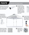 10 by 10 Foot Pop Up Canopy Tent With Sand Weight Bag Freestanding Sun Shelter For Picnic And Camping, white with steel frame details