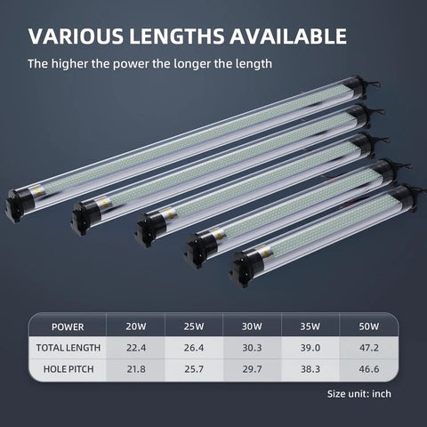 Various lengths of Explosion Proof LED Work Light For CNC Machines And Workshops, waterproof aluminum tube lights, shown in a row.
