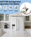 242077705 Evaporator Fan Motor shown above a kitchen refrigerator scene