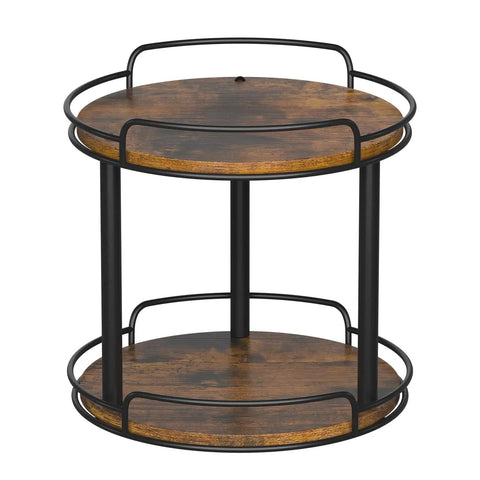 10.2 Inch Wood Lazy Susan Turntable Organizer For Cabinet And Countertop 2 Tier Spice Rack with dark wood shelves and metal frame