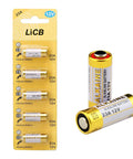Top Tier A23 23A 12V Alkaline Batteries Five Pack with gold coating for garage doors and remotes, showcasing premium grade A cells.