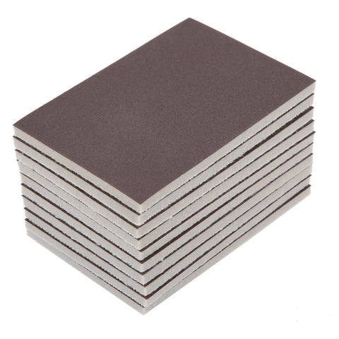 Fresh 10 Pack Self Stick Sponge Sandpaper For Wood And Crafts With Grits 120 180 And 240, stacked sheets ready for DIY projects.
