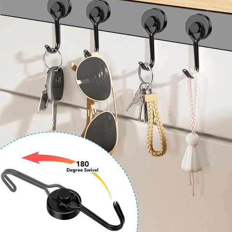 Eight Pack Swivel Magnetic Hooks Set, Heavy Duty 120LBS Capacity, Neodymium Magnetic Hooks With 1.26 Inch Diameter holding keys and accessories